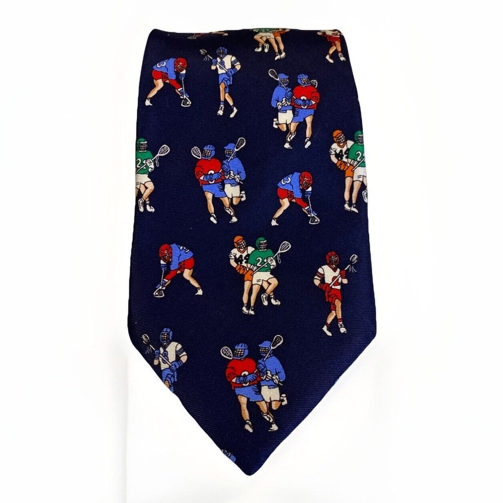 Vintage Alynn Neckwear‎ Lacrosse 100% Silk Tie  Made in the USA 4"